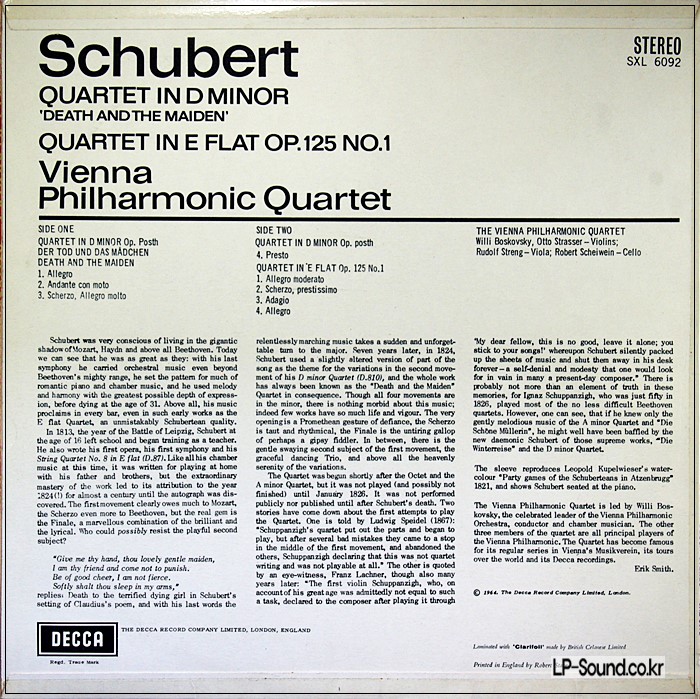 SCHUBERT QUARTET IN D MINOR / VIENNA PHILHARMONIC QUARTET