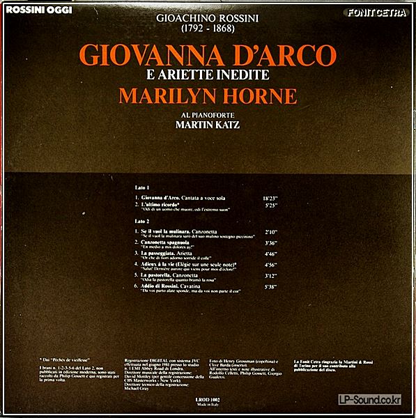 GIOACCHINO ROSSINI/MARILYN HORNE/MARTIN KATZ–GIOVANNA D'ARCO E ARIETTE INEDITE