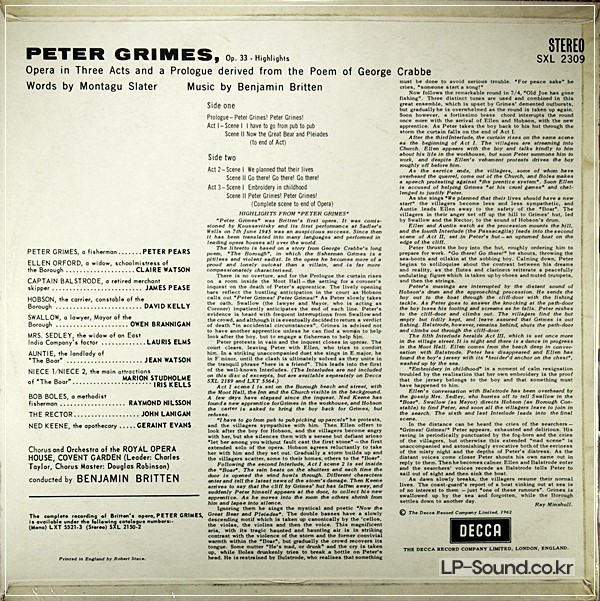 PEARS & BRITTEN PETER GRIMES ORIG DECCA WBG SXL 2309