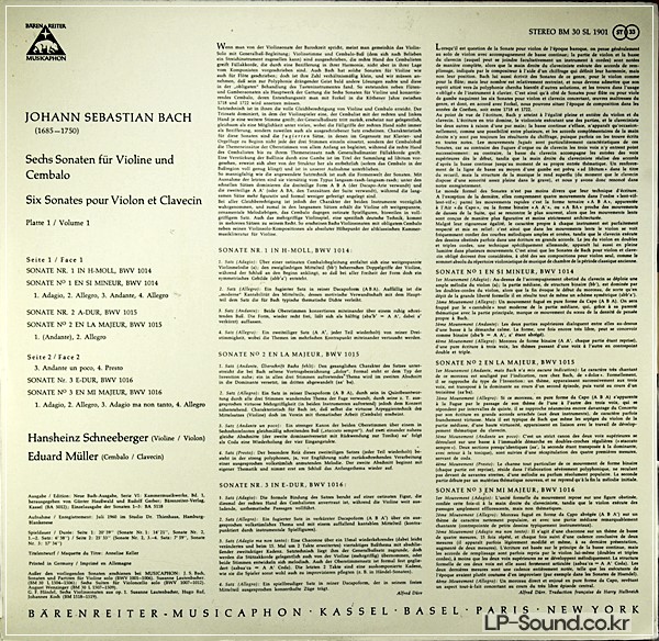 HANSHEINZ SCHNEEBERGER BACH VIOLIN SONATAS 1.2.3 MUSICAPHON