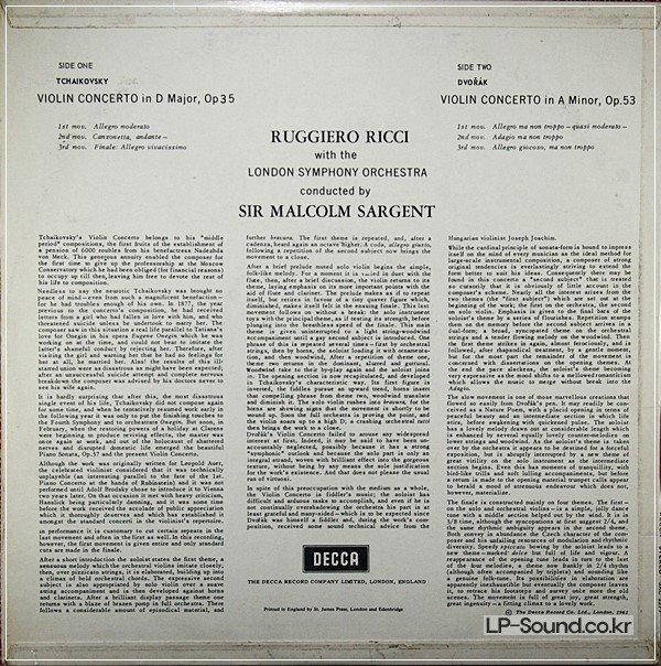 TCHAIKOVSKY /DVORAK VIOLIN CTOS SARGENT RUGGIERO RICCI SXL 2279