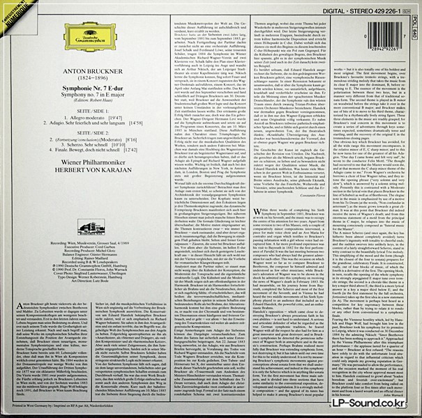 BRUCKNER SYMPHONY 7 KARAJAN HIS LAST RECORDING 1990 DG DIG 429 226-1