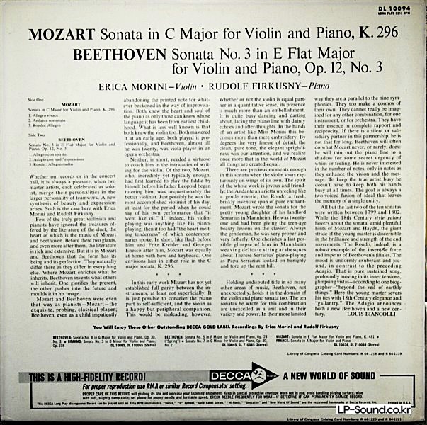 MOZART / BEETHOVEN: VIOLIN SONATAS - ERICA MORINI **DECCA DL 10094 ED1 LP