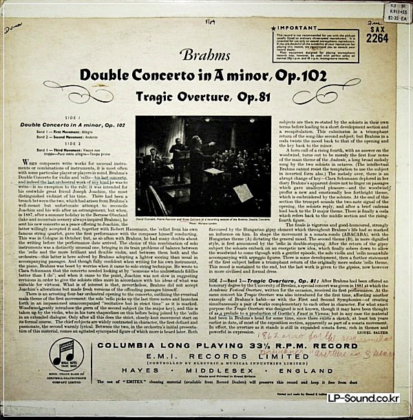 BRAHMS: DOUBLE CONCERTO OISTRAKH/FOURNIER GALLIERA SAX 2264