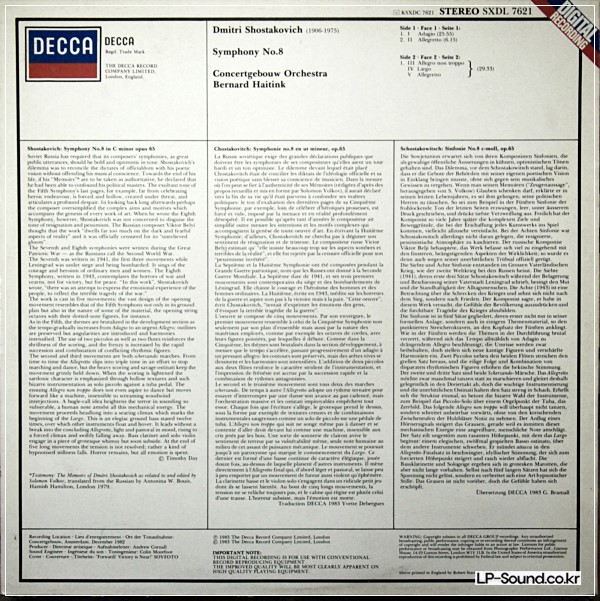 SHOSTAKOVICH SYMPHONY 8 HAITINK LP DECCA DIGITAL SXDL 7621