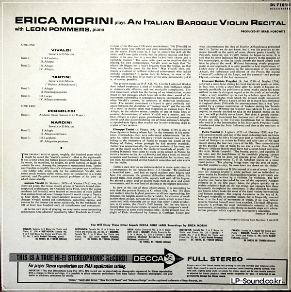 ERICA MORINI ITALIAN BAROQUE VIOLIN RECITAL STERE DECCA