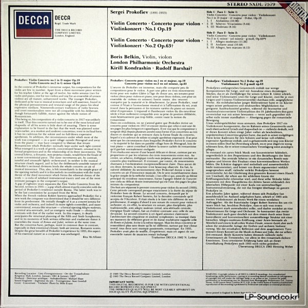PROKOFIEV VIOLIN CONCERTOS  BORIS BELKIN  DECCA SXDL 7579