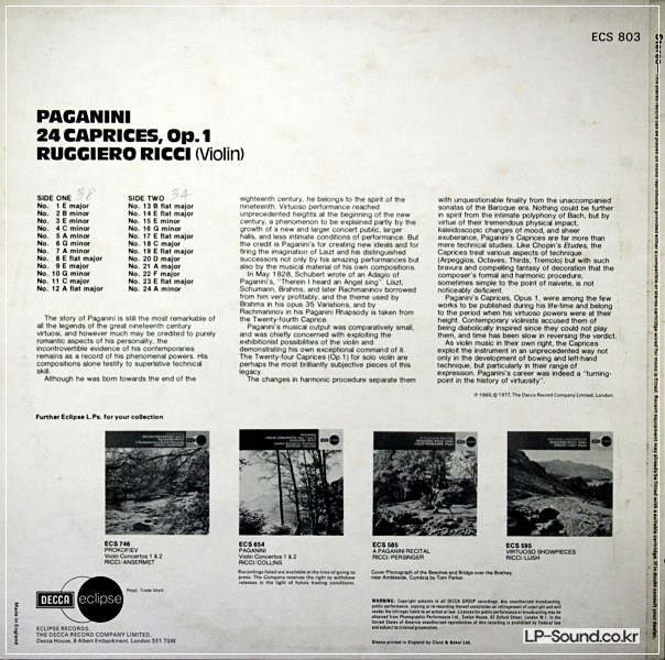 PAGANINI 24 CAPRICES RUGGIERO RICCI ECS 803