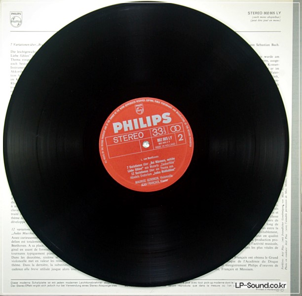 GENDRON FRANCAIX SCHUBERT ARPEGGIONE BEETHOVEN DUTCH ED1 PHILIPS STEREO