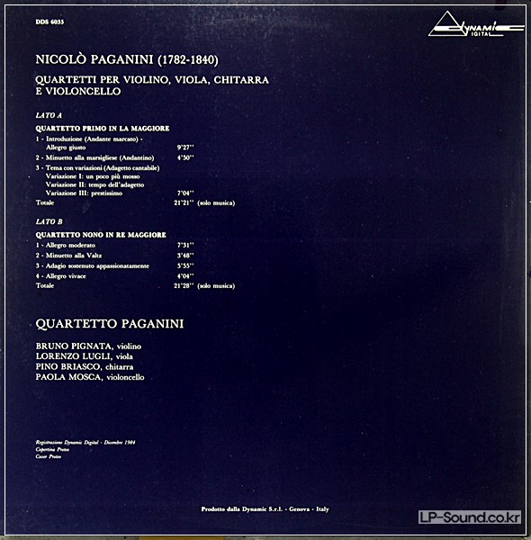 DYNAMIC PAGANINI QUARTET VIOLA VIOLIN GUITAR DDS 6035