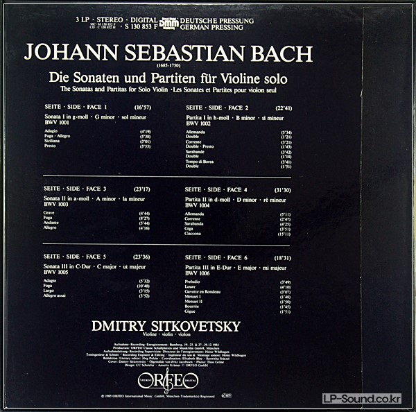 BACH - SOLO VIOLIN DMITRY SITKOVETSKY 3LP BOX SET