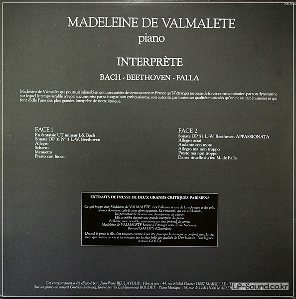 MADELEINE DE VALMALETE -PLAY BACH BEETHOVEN - SPIRITUAL 1002