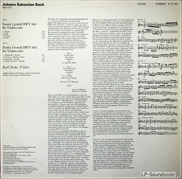 BACH SONATA & PARTITA FOR VIOLIN SOLO KARL SUSKE ETERNA ED.1 STEREO 8 27 842