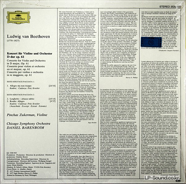 BEETHOVEN-VIOLIN CONCERT-ZUKERMAN-ORIGINAL -DGG 2530 903