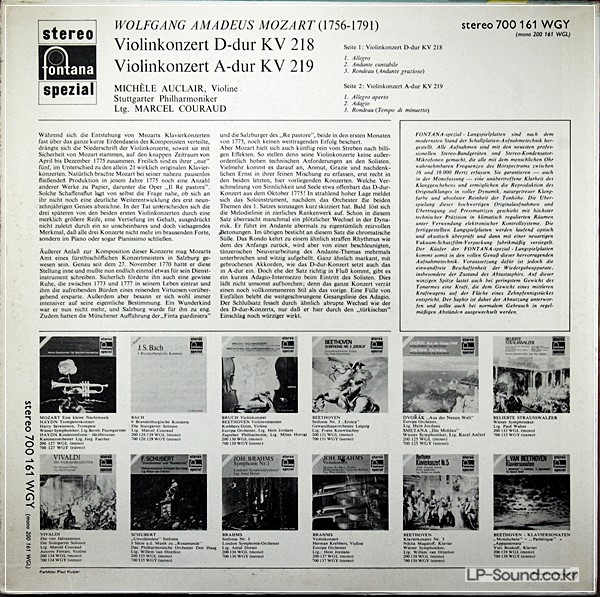 MOZART: VIOLIN CONCERTO NOS. 4 & 5 - MICHELE AUCLAIR  PHILPS 700 161 WGY