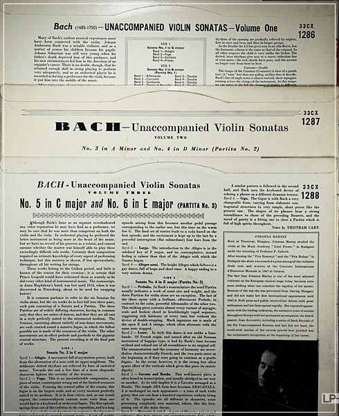 J.S.BACH THE UNACCOMPANIED VIOLIN SONATAS JOHANNA MARTZY, 33CX 1286