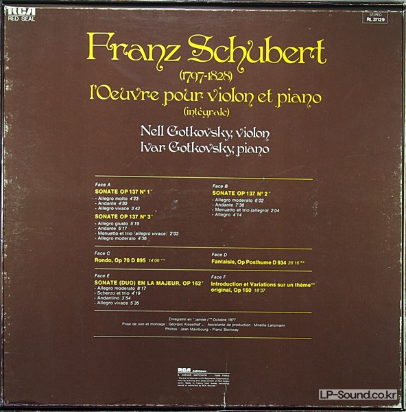 SCHUBERT COMPLETE VIOLIN & PIANO WORKS NELL & IVAR GOTKOVSKY  RCA 2XLPS BOX SET