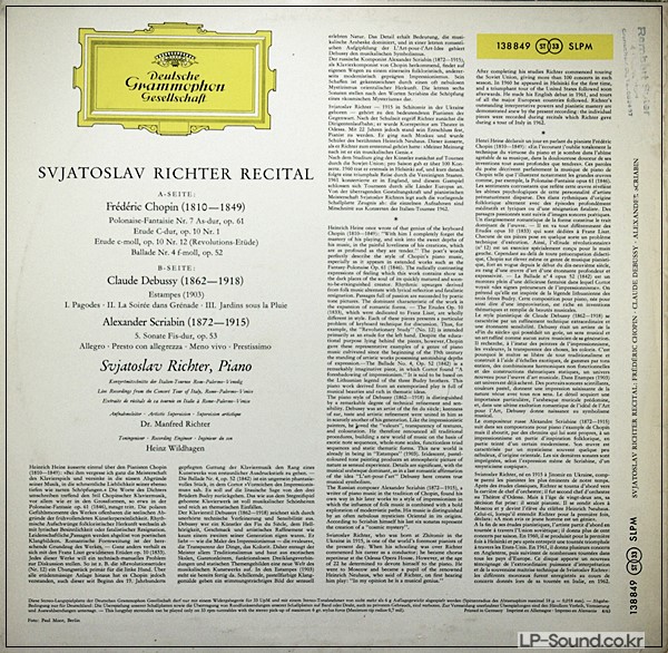 RICHTER PIANO RECITAL CHOPIN ETC. DGG RED STEREO SAMPLE SLPM 138 849