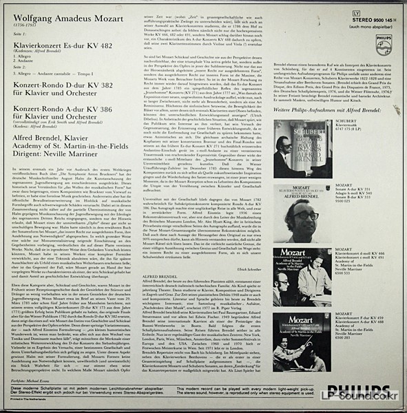 MOZART CONCERTO K.482 RONDOS K.382, 386 BRENDEL PHILIPS 9500 145