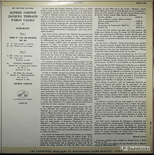 SCHUMANN : ALFRED CORTOT, PABLO CASALS, JACQUES THIBAUD COLH 30