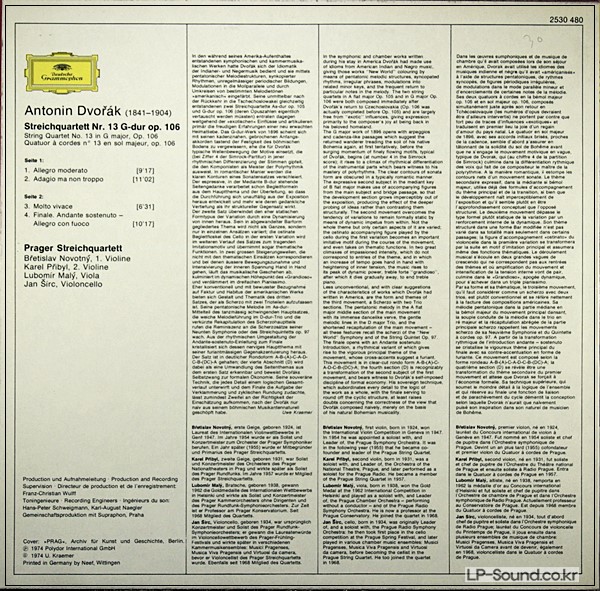 DVORAK QUARTET OP 106  PRAGER STRING QUARTET  DG 2530 480