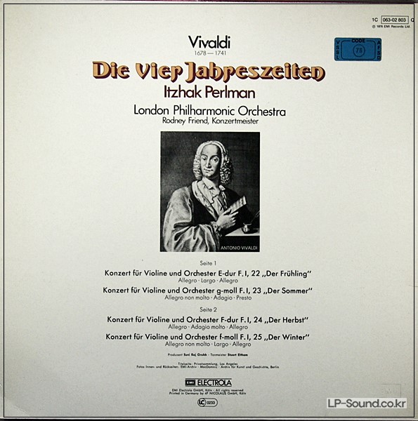 VIVALDI. THE FOUR SEASONS. ITZHAK PERLMAN. LONDON PHILHARMONIC 063 02803