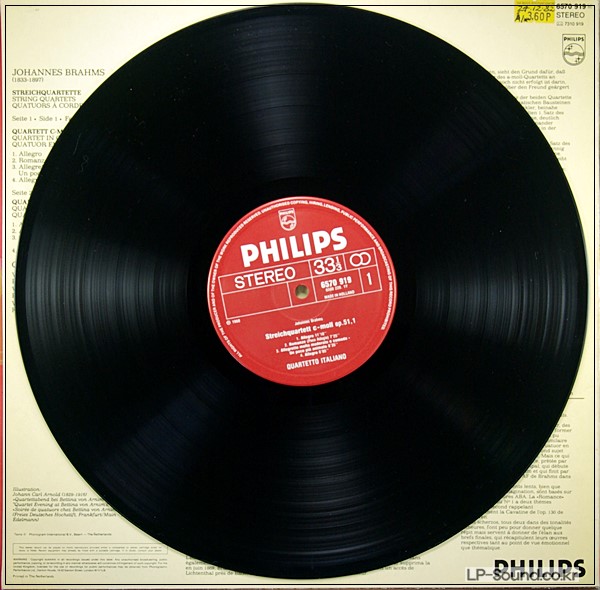 BRAHMS STREICH QUARTETT OP 51/1.2  ITALIANO PHILPS 6570 919