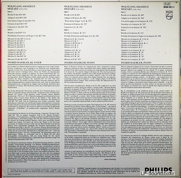 MOZART  LITTLE PIANO PIECES  INGRID HAEBLER   PHILPS  9500 501