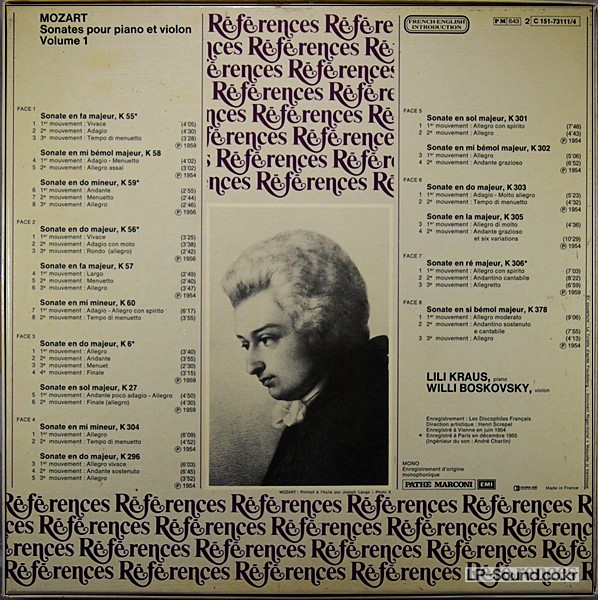 MOZART SONATAS VOL.1LILI KRAUS BOSKOVSKY  4 LP BOX  VOL.1
