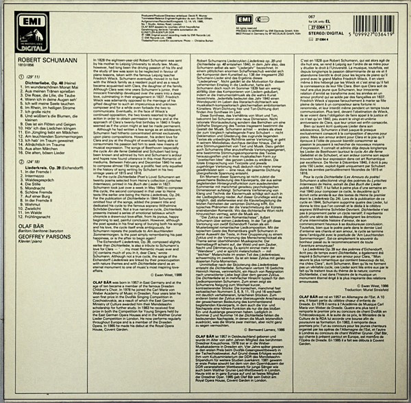 SCHUMANN - DICHTERLIEBE / LIEDERKREIS OLAF BAR  EL 27 0364 1