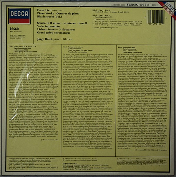 LISZT*, JORGE BOLET - THE PIANO WORKS • DIE KLAVIERWERKE  DECCA 410 115-1