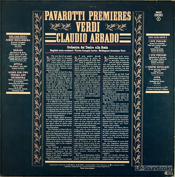 PAVAROTTI PREMIERES, CLAUDIO ABBADO - LP 1980