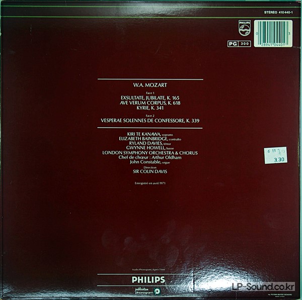 MOZART - EXULTATE JUBILATE KIRI TE KANAWA / DAVIS LSO - 12” PHILIPS 6500 271