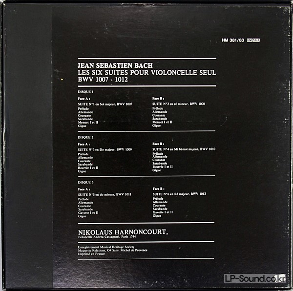 BACH / SUITES POUR VIOLONCELLE / N.HARNONCOURT  HM381-3 3LP BOX