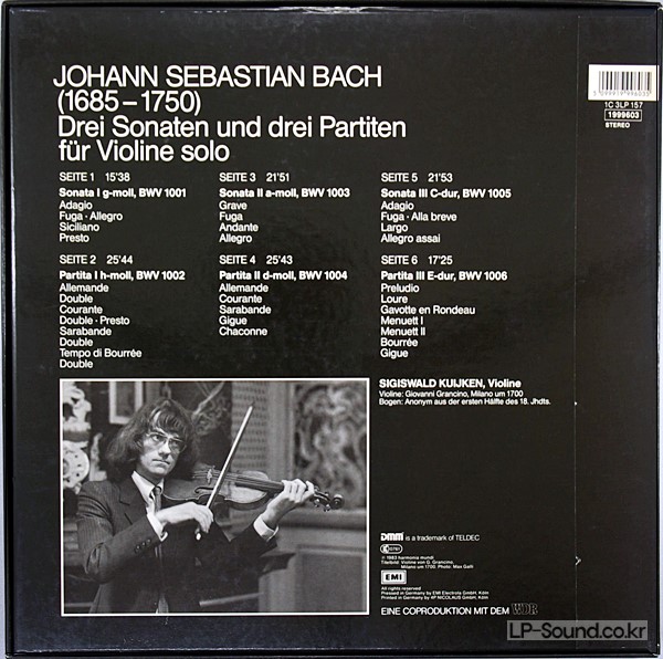 BACH SONATAS & PARTITAS VIOLIN SOLO SIGISWALD KUIJKEN HARMONIA MUNDI 3LP BOX