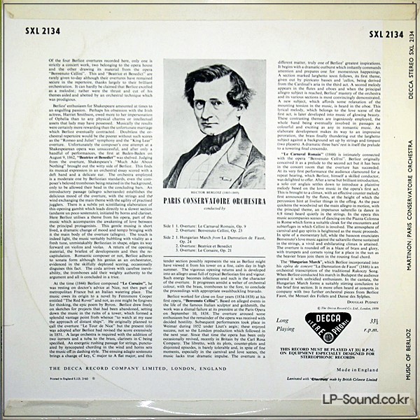 BERLIOZ: OVERTURES/ MARTINON/ UK DECCA WB FFSS ED.1 SXL 2134