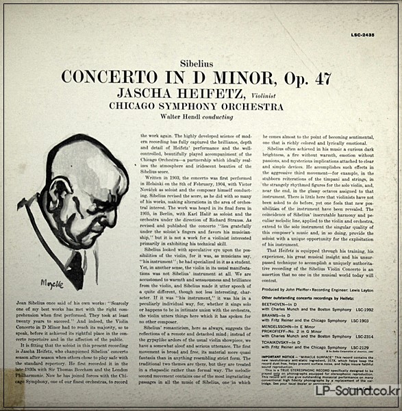 SIBELIUS VIOLIN CONCERTO LP JASCHA HEIFETZ  LSC-2435