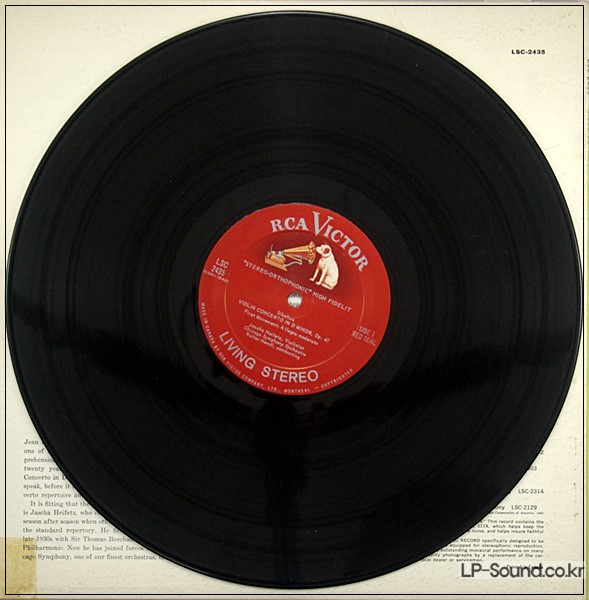 SIBELIUS VIOLIN CONCERTO LP JASCHA HEIFETZ  LSC-2435