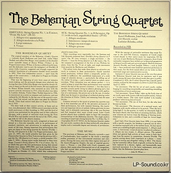 SMETANA / SUK - STRING QUARTETS LP, BOHEMIAN QUARTET, PARNASSUS 1001