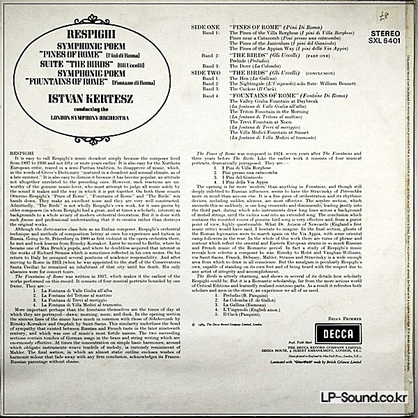 RESPIGHI PINES OF ROME , THE BIRDS , FOUNTAINS OF ROME KERTESZ  SXL 6401