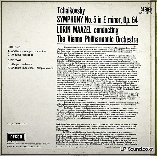 TCHAIKOVSKY SYMPHONY NO. 5 LP MAAZEL  SXL 6085