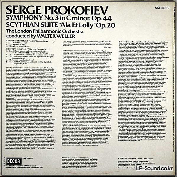 SERGEI PROKOFIEV – SYMPHONY № 3/SCYTHIAN SUITE (WALTER WELLER) DECCA SXL 6852