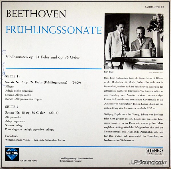 BEETHOVEN FRUHLINGS SONATE ENRI DUO WOLFGANG ENGELS RIEBENSAHM SAPHIR