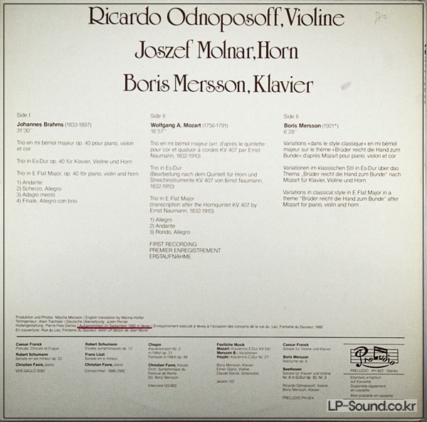BRAHMS MOZART MERSSON  TRIO PRELUDIO PH 822
