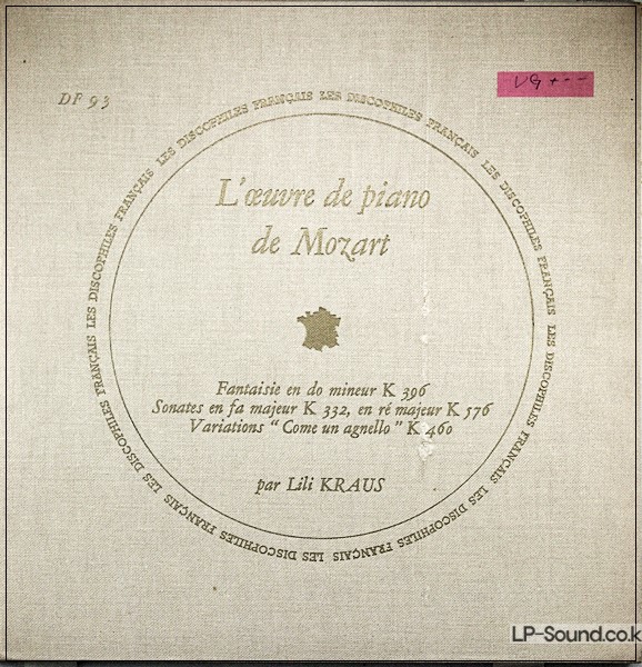 MOZART VIOLIN SONATA COLLECTION DES DISCOPHILES FRANCAIS BOSKOVSKY/KRAUS DF 93