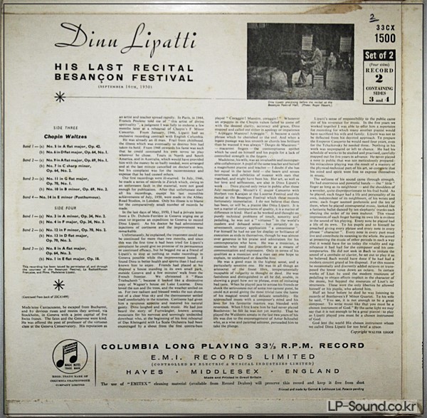 DINU LIPATTI HIS LAST RECITAL BESANCON FESTIVAL 33CX 1499