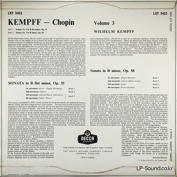 WILHELM KEMPFF PLAYS CHOPIN-VOL.3 LP UK 1959 DECCA LXT 5452