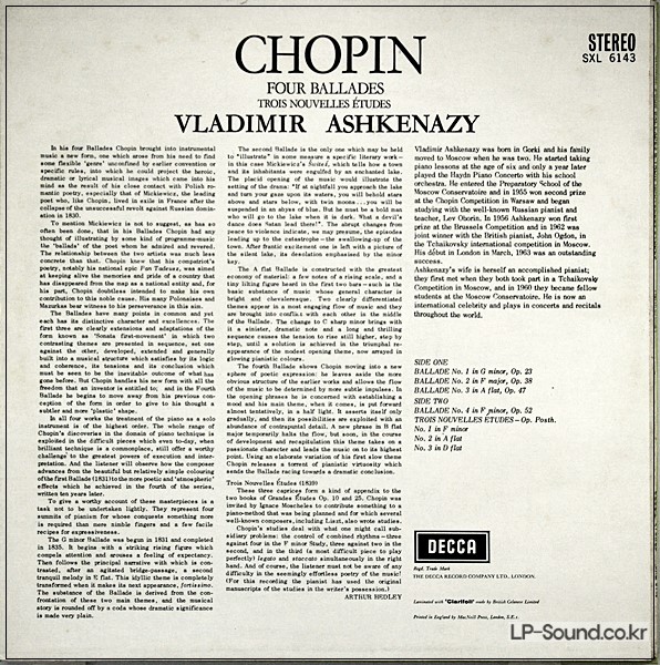CHOPIN FOUR BALLADES VLADIMIR ASHKENAZY  SXL 6143