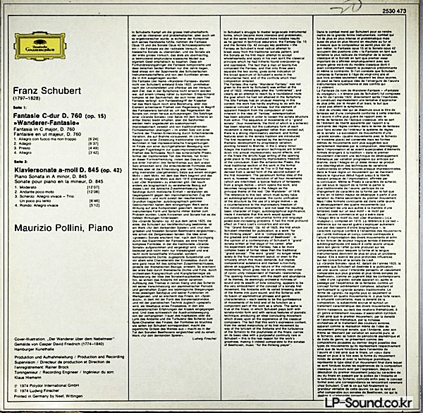 FRANZ SCHUBERT - MAURIZIO POLLINI – WANDERER-DGG 2530 473