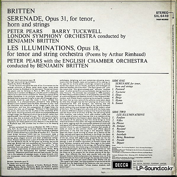 BRITTEN (W PEARS; TUCKWELL). BRITTEN (SERENADE OP. 31; ETC). DECCA SXL 6449.